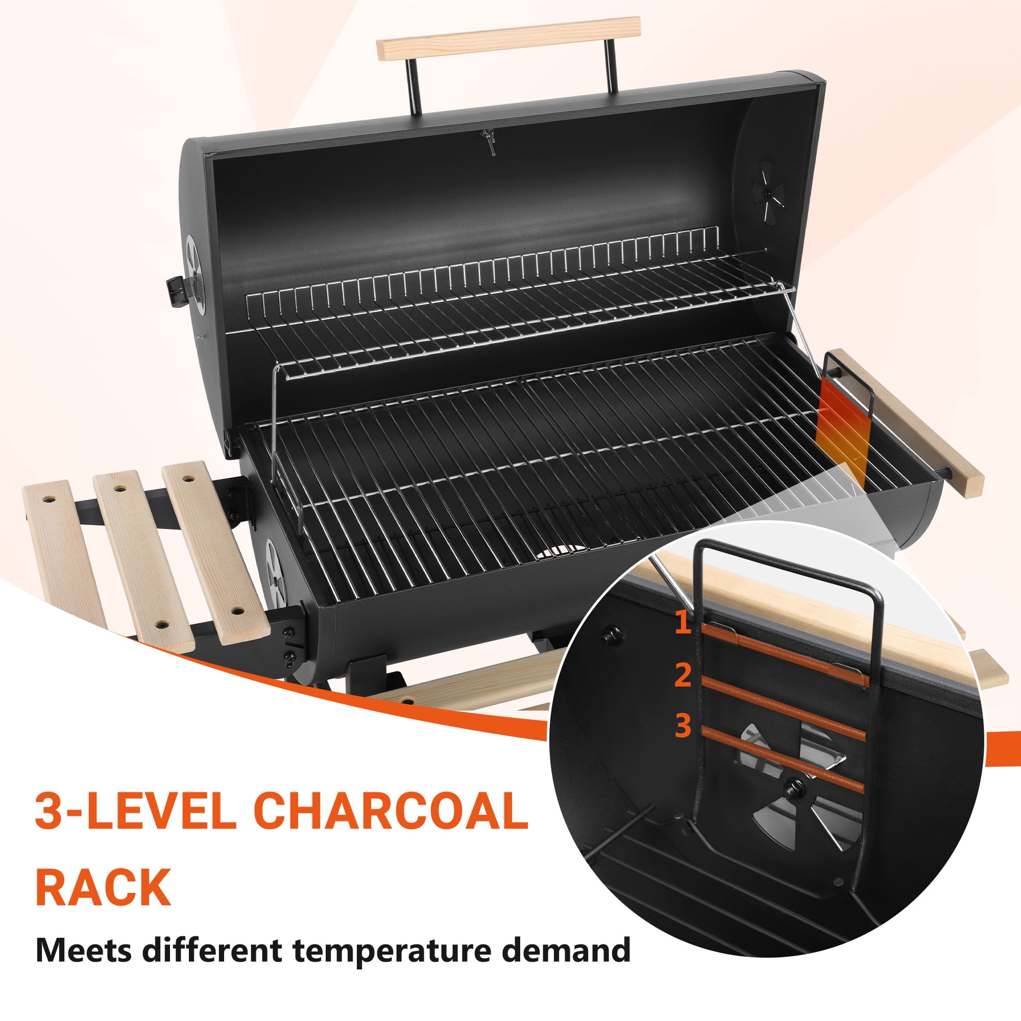 Seizeen Charcoal Grill with Thermometer & Large Cooking Space, Smoker Grill, BBQ Grills for Camping & Picnic, Iron, black