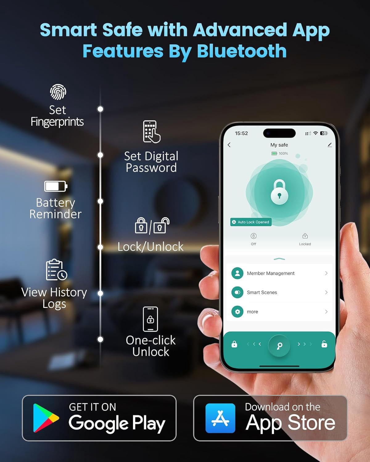 Adoreal Smart Biometric Gun Safe for Handguns, 4 Ways Quick-Access Fingerprint Gun Safe for Pistols, Fingerprint/Digital Keypad/Key/APP Gun Locks Box for 2 Guns, Sturdy Heavy Steel Construction