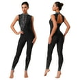 thumbnail image 1 of Fldy Womens Sparkly Rhinestone Gymnastics Romper Sleeveless Unitard for Rhythmic Dance Competition Black L, 1 of 6