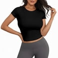 thumbnail image 6 of Tshirts for Women High Compression T Shirt Solid Color Short Sleeve Cropped Topstight Slim Athletic Training Tee Shirt, 6 of 9