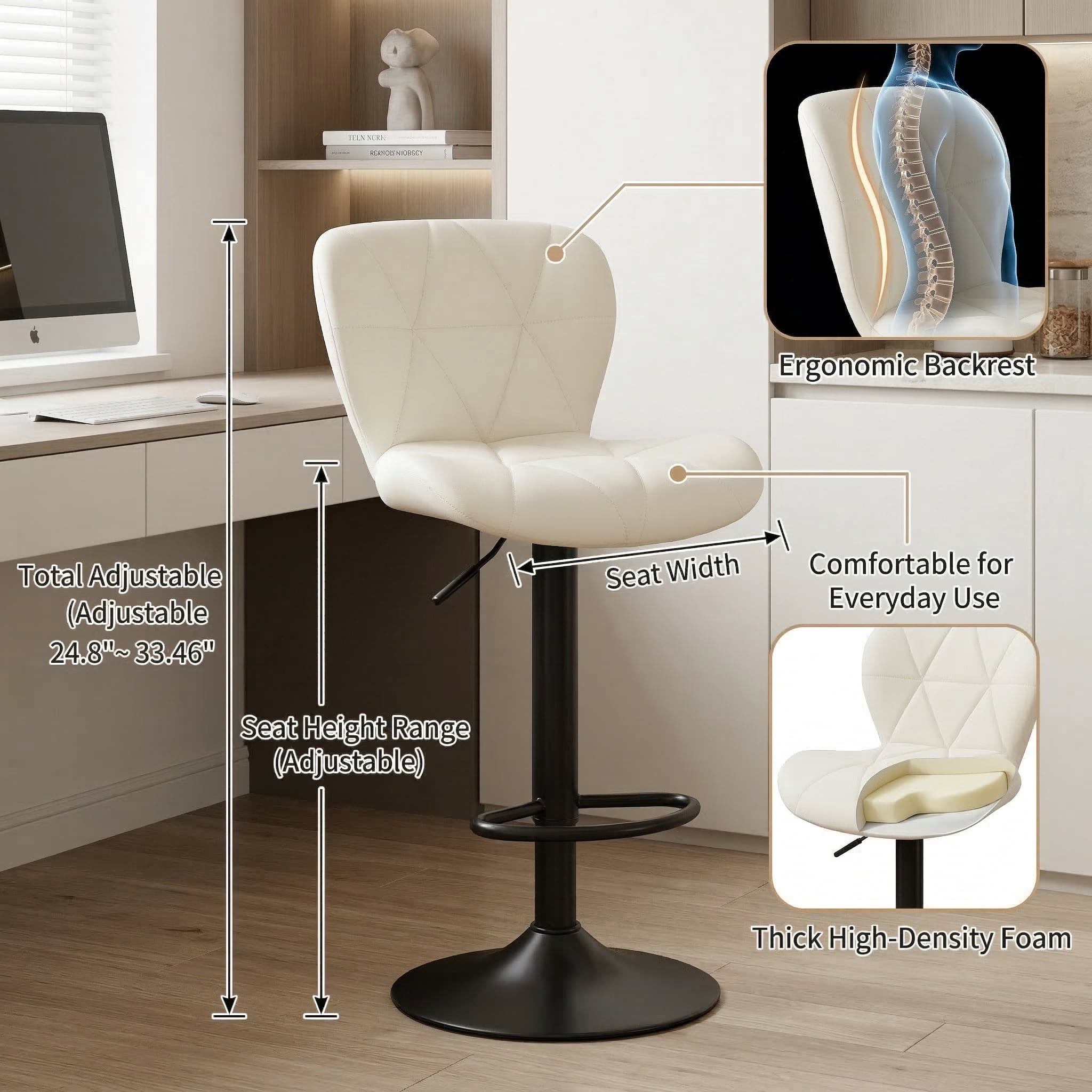 Restworld Solo Classic Adult Low Back Adjustable Seat Height Bar Stools - Set of 4, Beige