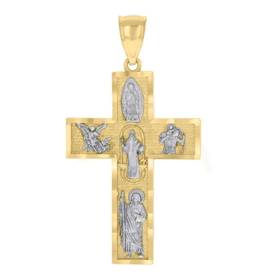 10kt Real Two-tone Gold Mens Cross Religious Charm Pendant
