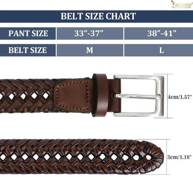Jasgood Men's Braided Leather Belt, Braided Woven Belt for Men Casual Jeans with Solid Strap Single Prong Buckle Brown 125cm(49Inch)