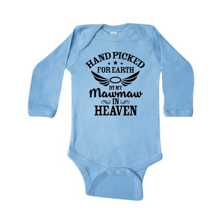 

Inktastic Handpicked for Earth By My Mawmaw in Heaven with Angel Wings Gift Baby Boy or Baby Girl Long Sleeve Bodysuit