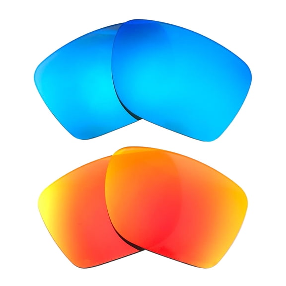 Walleva Fire Red   Ice Blue Polarized Replacement Lenses For Oakley Sylas 60mm Sunglasses