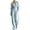 Light Blue 09, variant on Karymi Women's Shorts Solid V Neck Wrap Jumpsuit, 3/4 Lantern Sleeve Elastic High Waist Wide Leg Long Romper Pants, Pleated Front Side Pockets Jumpsuit Jeans for Women