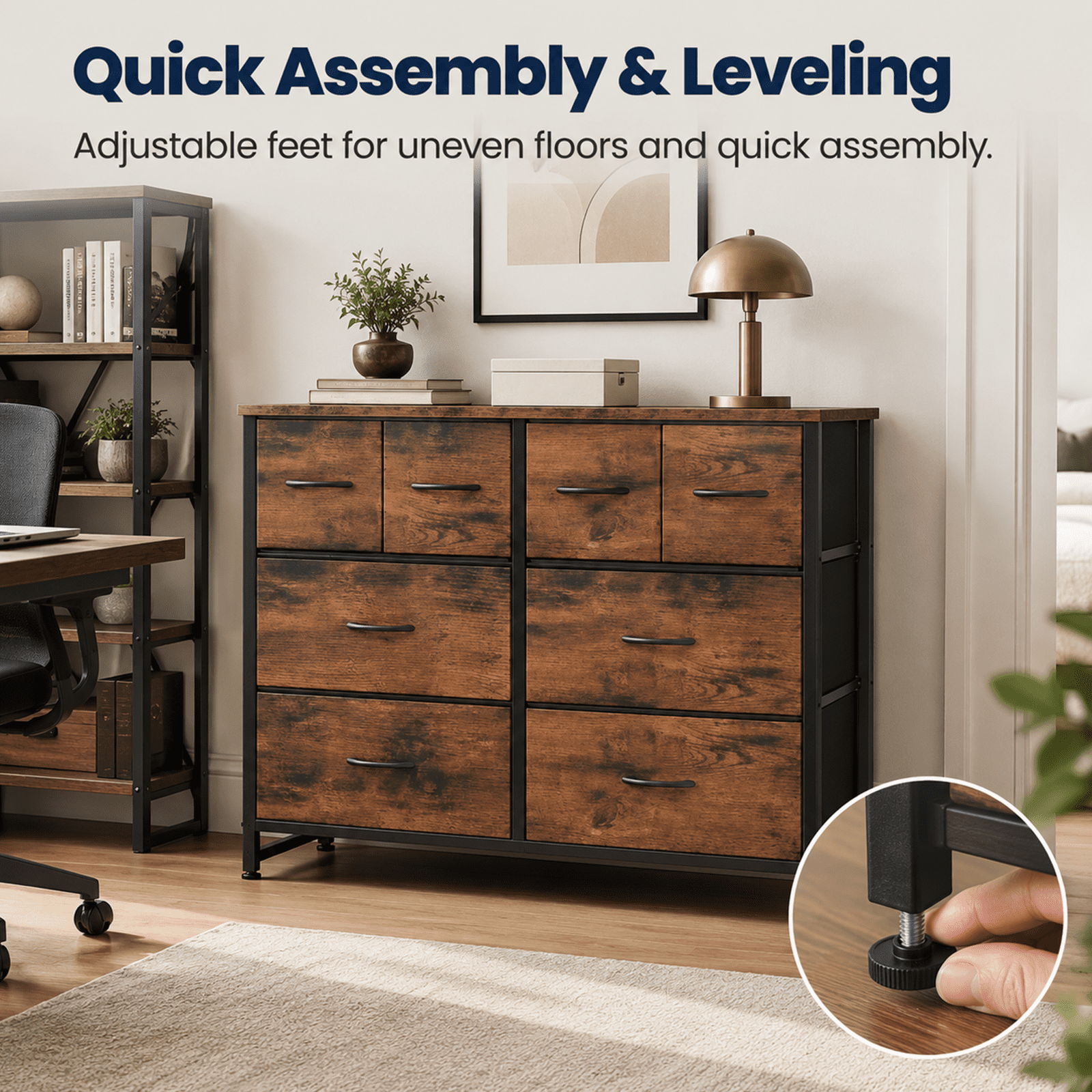 Alvantor Dresser for Bedroom with 8 Drawers, Fabric Dressers Storage Tower with Steel Frame Wood Tabletop, Storage Cabinet, Hallway, Closets