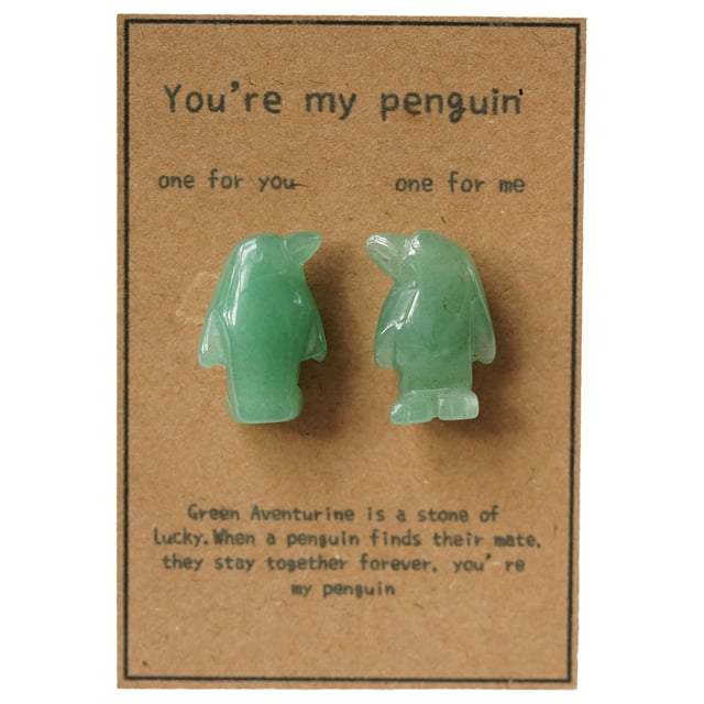 Simpático pingüino de cuarzo rosa — «Eres mi pingüino para siempre» y «Amistad». Un detalle para un ser querido o un amigo, tanto para él como para ella