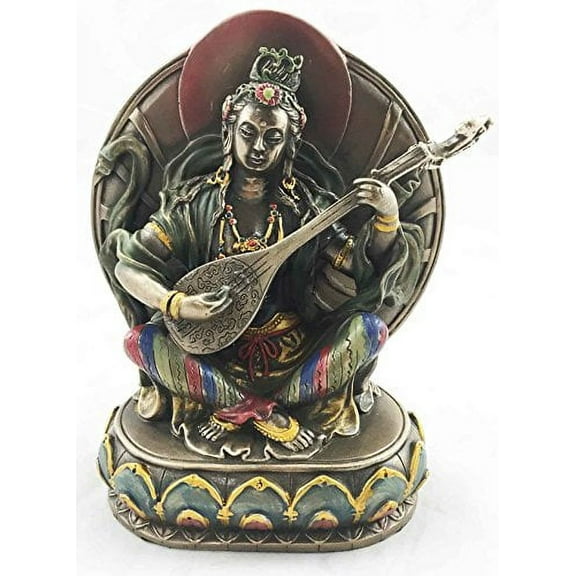 Hindu Goddess Of Music Poetry and Knowledge Saraswati Figurine Sitting On Throne