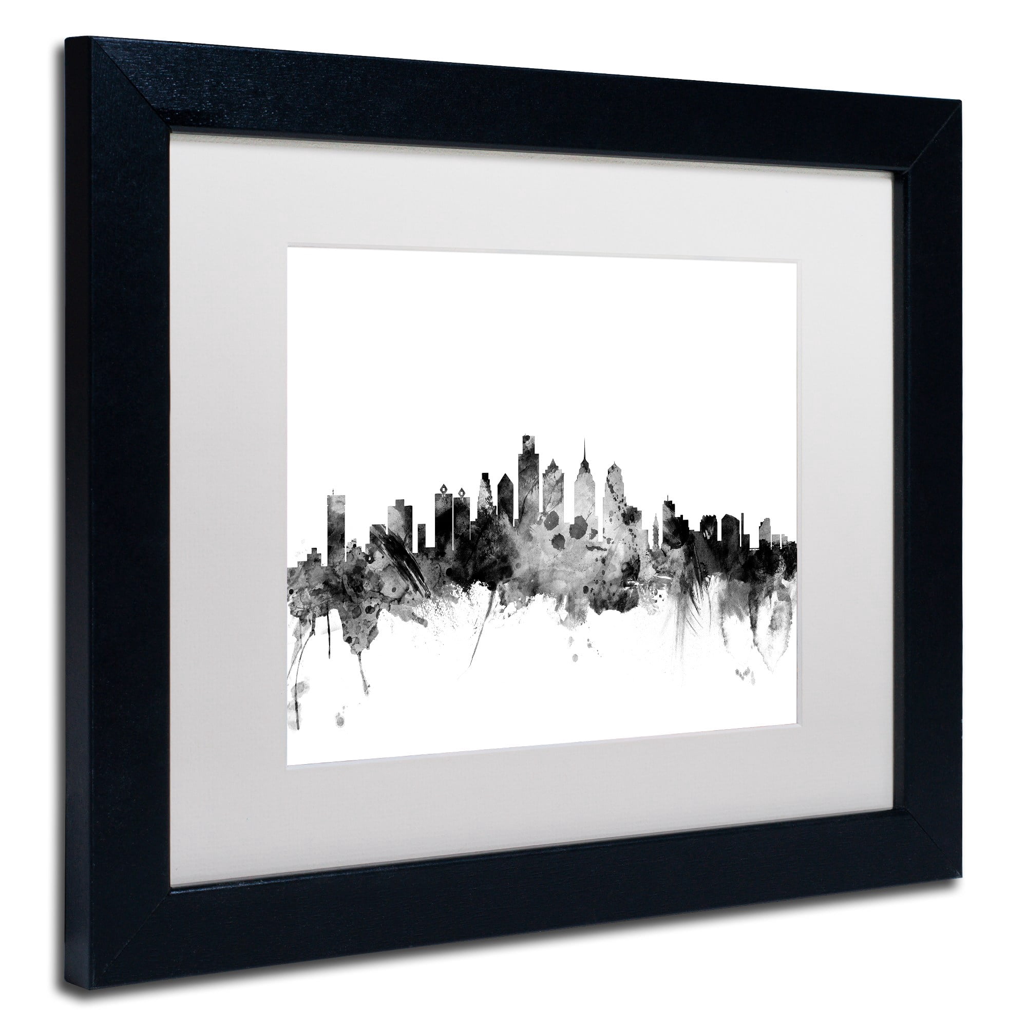 Trademark Fine Art "Philadelphia PA Skyline B&W" Canvas Art by Michael Tompsett, White Matte, Black Frame
