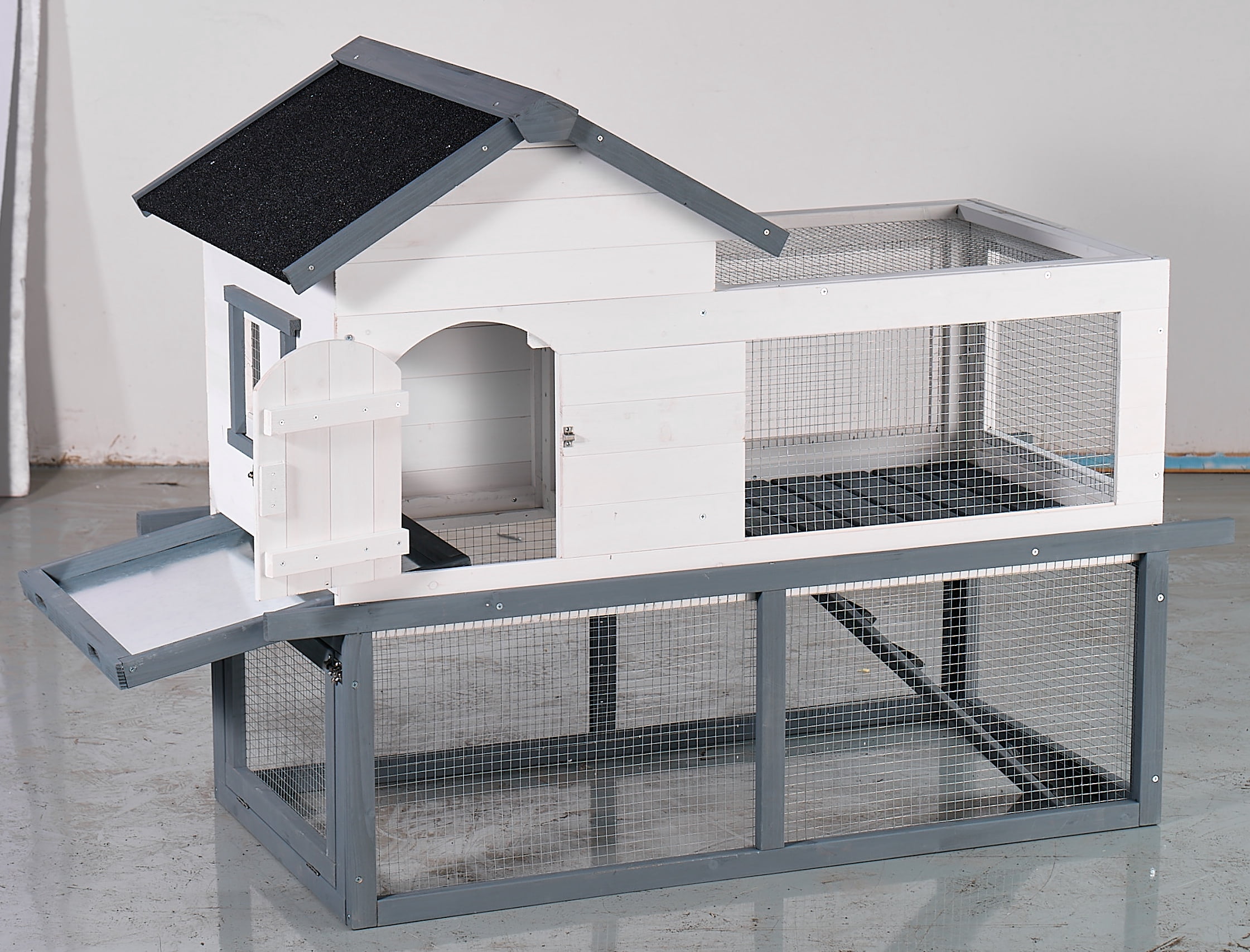 53" Double-Tier Wooden Waterproof Chicken Coop And Rabbit Hutch Complete With A Roof, Stairs, Removable Cleaning Tray, Suitable For Small To Medium Pets