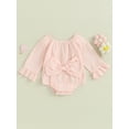 thumbnail image 3 of Newborn Baby Girl Ruffle Long Sleeve Romper 3M 6M 12M 18M  Bowknot Cotton Linen Onesie Bodysuit Cute Fall Outfit Clothes, 3 of 10