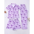 thumbnail image 2 of JAJAHO 3 Piece Girls Pajama Sets Striped Bow Print Long Pants With Shorts Sleepwear Button Down PJs 8-12 Years, 2 of 4