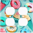 thumbnail image 3 of Metal Light Switch Plate Cover Colorful Doughnut Cupcake Ice Cream Collage Teal CAK042, 3 of 13