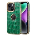thumbnail image 1 of For iPhone 15 Denior Crocodile Texture Genuine Leather Electroplating Phone Case, 1 of 5
