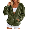 thumbnail image 3 of jiaxiM Sweatshirt for Women Terry Cloth V Neck Button Down Cardigan Long Sleeve Sweatshirt Jacket Dual Side Pockets Casual Loungewear Transitional Layering Top Spring Fall Daily Outfit, 3 of 6