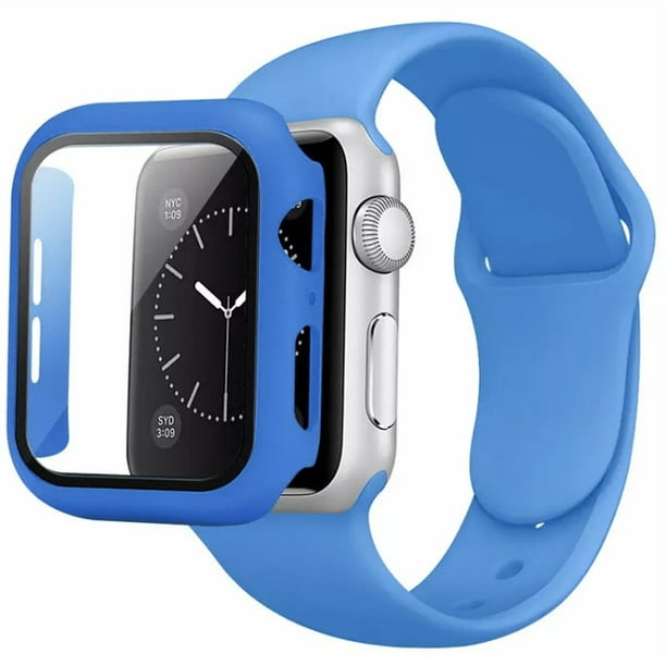 Correa para Apple Watch de 45mm de Silicón + Case Protector de pantalla con Cristal Templado. Mamá Pulpo Silicón con case
