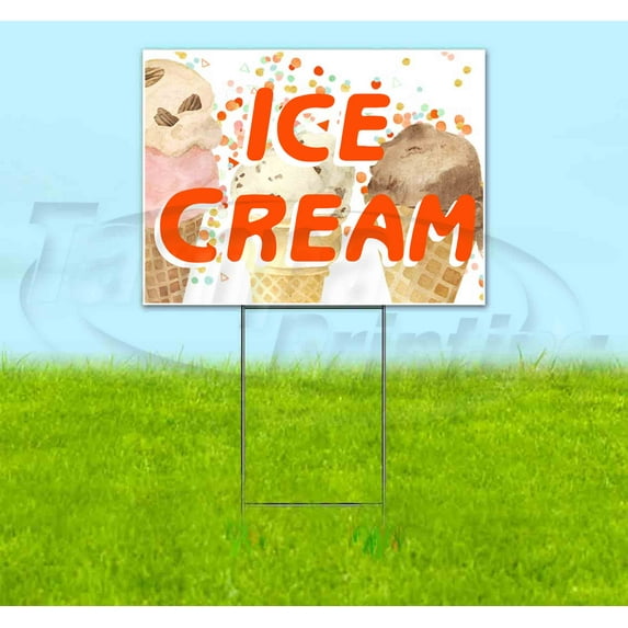 Dots & Cones Ice Cream (18" X 24") Yard Sign, Includes Metal Step Stake