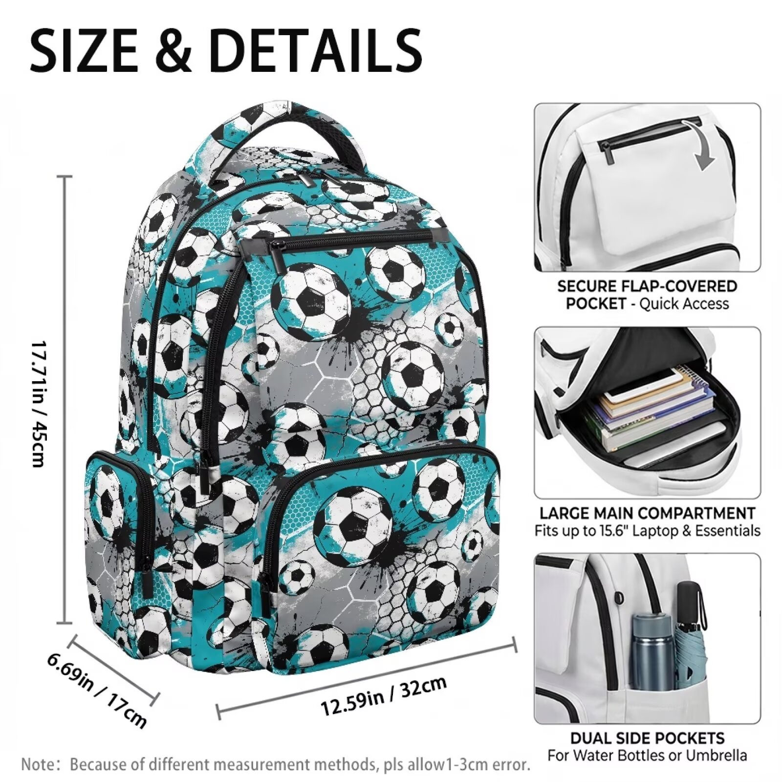 Mochila infantil de fútbol para niños, con estampado deportivo genial, liviana, transpirable, duradera, impermeable, multi bolsillos para estudiantes de primaria 4