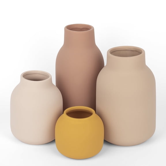 Koyal Wholesale Mixed Modern Minimalist Ceramic Vase for Home Decor, Terracotta Decor, Set of 4, Multi-Color