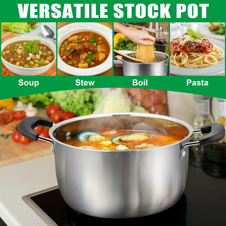 6 Quart Stock Pot, 18/10 Stainless Steel Pasta Pot with Lid, 6 QT Cooking  Pot Wi