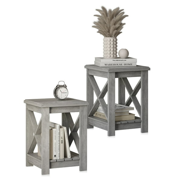 BELLEZE End Table Set of 2, Modern Nightstand Sofa Side Table 2Tier