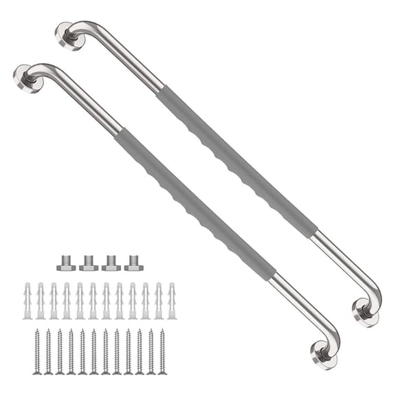 32 Inch Shower Grab Bar 2 Pack, Stainless Steel Bathroom Grab Bar w/Anti Slip Gray Rubber Grip, Bathroom Balance Bar,Safety Handrail Support,Handicap Elderly Senior Assist Bath Handle
