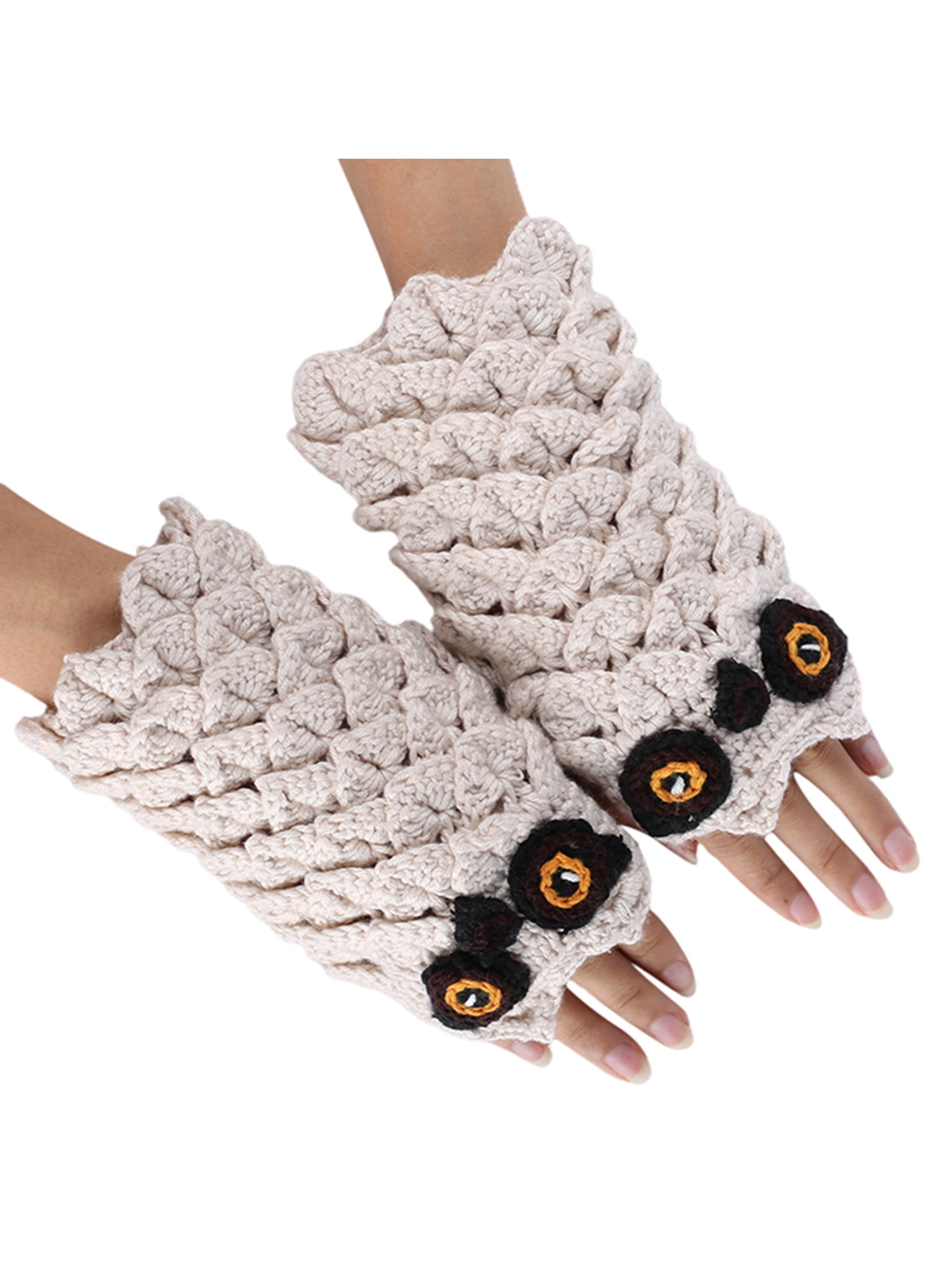 Kids Toddlers Owl Design Winter Gloves with Fingers Cover Convertible Flip Top Knitted Magic Gloves Stretchable Half Finger Wrist Mittens Warm for 1-3 Years Boys Girls Christmas 