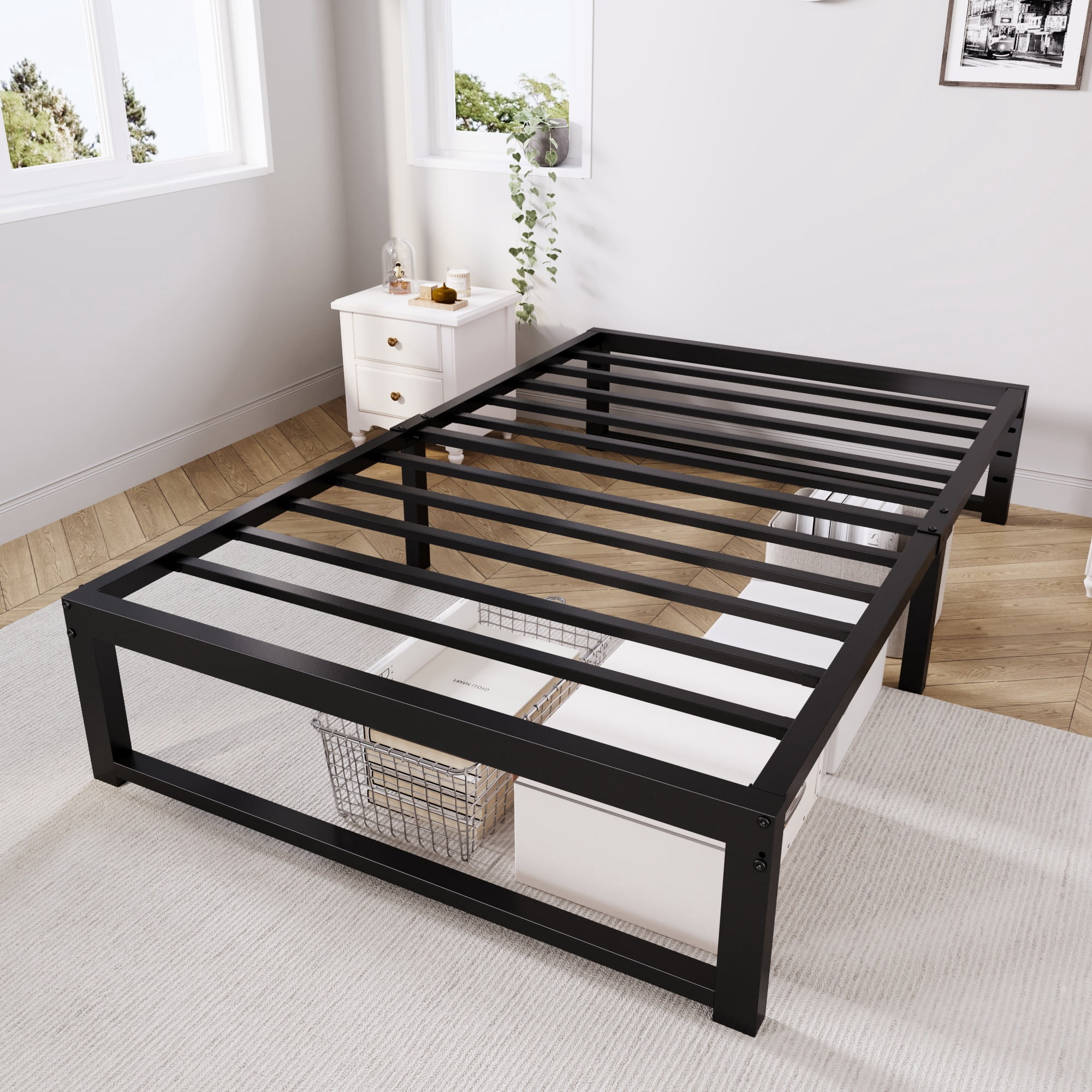 Merrland 14" Twin Bed Frame, Metal Platform Bed with Under-Bed Storage Space, No Box Spring Needed, Easy Assembly, Black