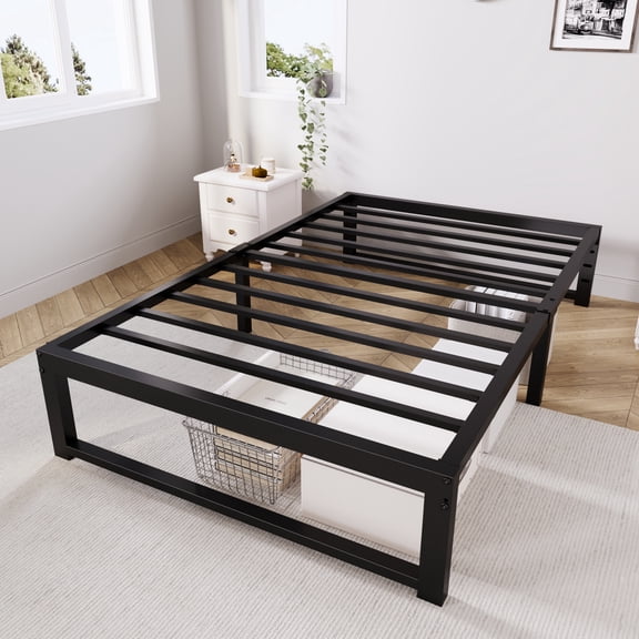 Merrland 14" Twin Bed Frame, Metal Platform Bed with Under-Bed Storage Space, No Box Spring Needed, Easy Assembly, Black