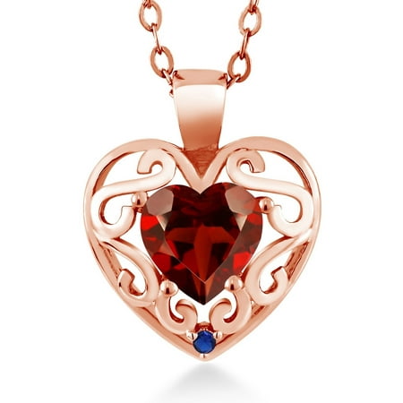 - 0.91 Ct Red Garnet Blue Simulated Sapphire 18K Rose Gold Plated Silver Pendant