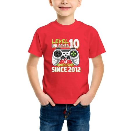 

Envmenst Level 10 Unlocked Awesome 2012 Video Game 10th Birthday Gift Boys Short Sleeve T-Shirt Kids Girls Cotton Tee Unisex Top