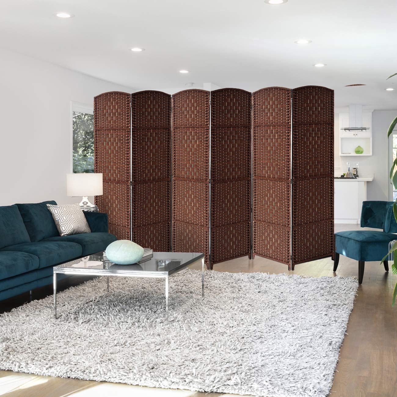 Extra Wide - Diamond Weave Fiber Room Divider, 6 Panel (Brown)