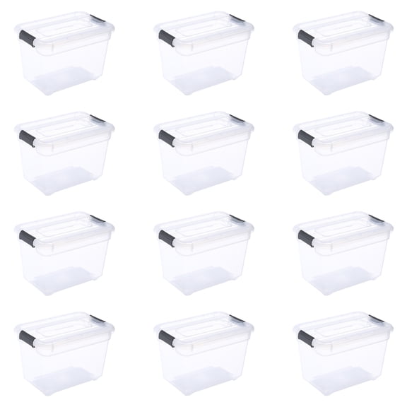 Ezy Storage Solutions Line 1.9 Qt Clear Plastic Storage Box with Latching Lids Stackable 12 Pack