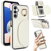 for Samsung Galaxy A14 5G Wallet Case with Card Holder Women Men, Flip PU Leather Kickstand Shockproof Protective Phone Cover Magnetic Clasp 360 Rotation Ring Stand for Samsung A14 5G, White