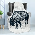 thumbnail image 4 of Adventure Soft Flannel Fleece Throw Blanket, Hand Drawn Tribal Art Design with Buffalo and Inspirational Phrase, Cozy Plush for Indoor and Outdoor Use, 50" x 60", Petrol Blue White, by Ambesonne, 4 of 5