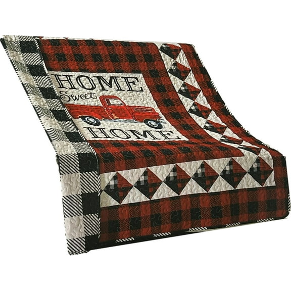 Virah Bella Red Pick-Up Truck Home Sweet Home Quilted Throw Blanket, 50" x 60"