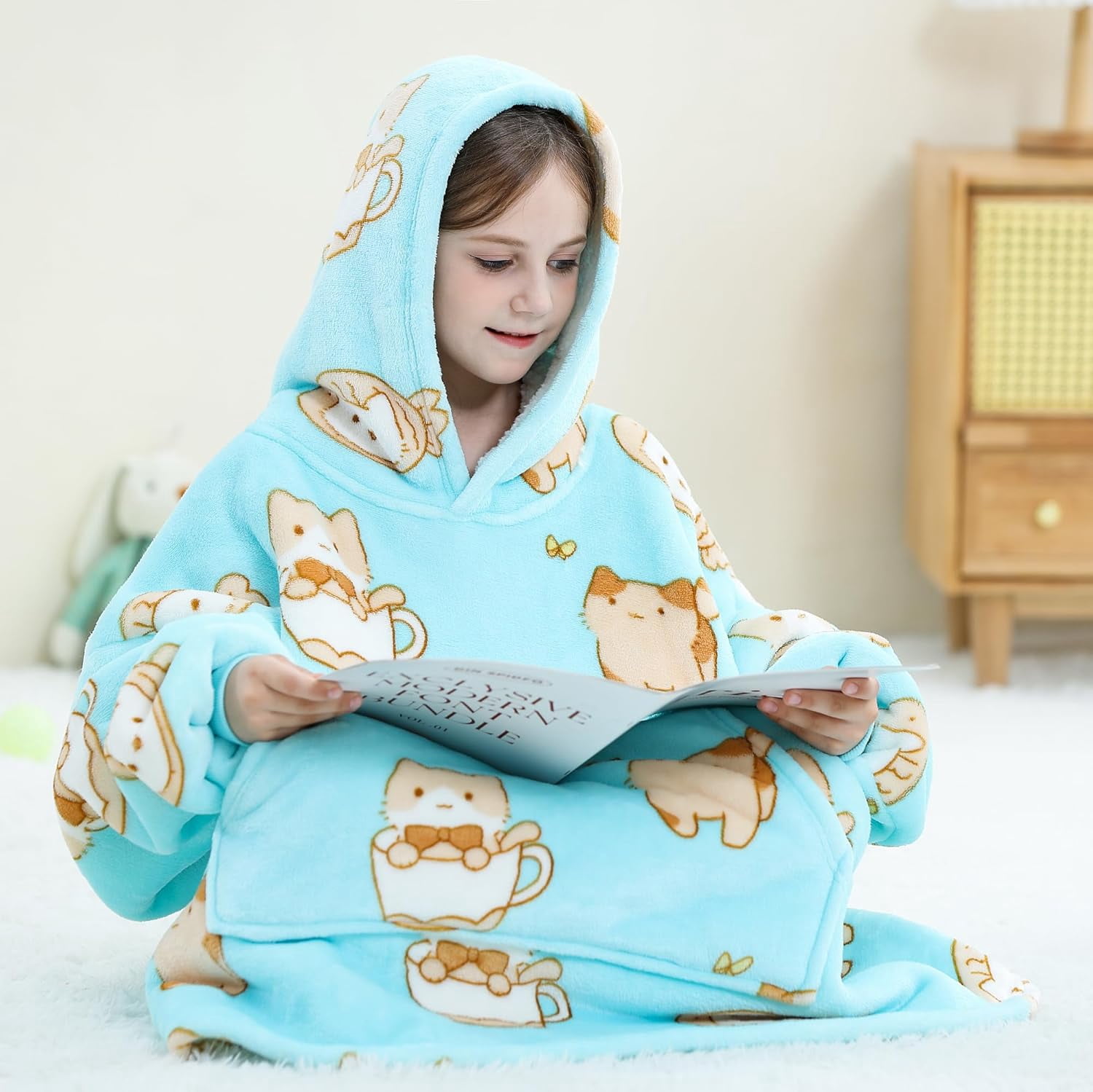 Moderong Wearable Blanket Hoodie Oversize Sherpa Fleece Hooded Blanket for Adults and Kids Snuggie Sweatshirt for Women Men