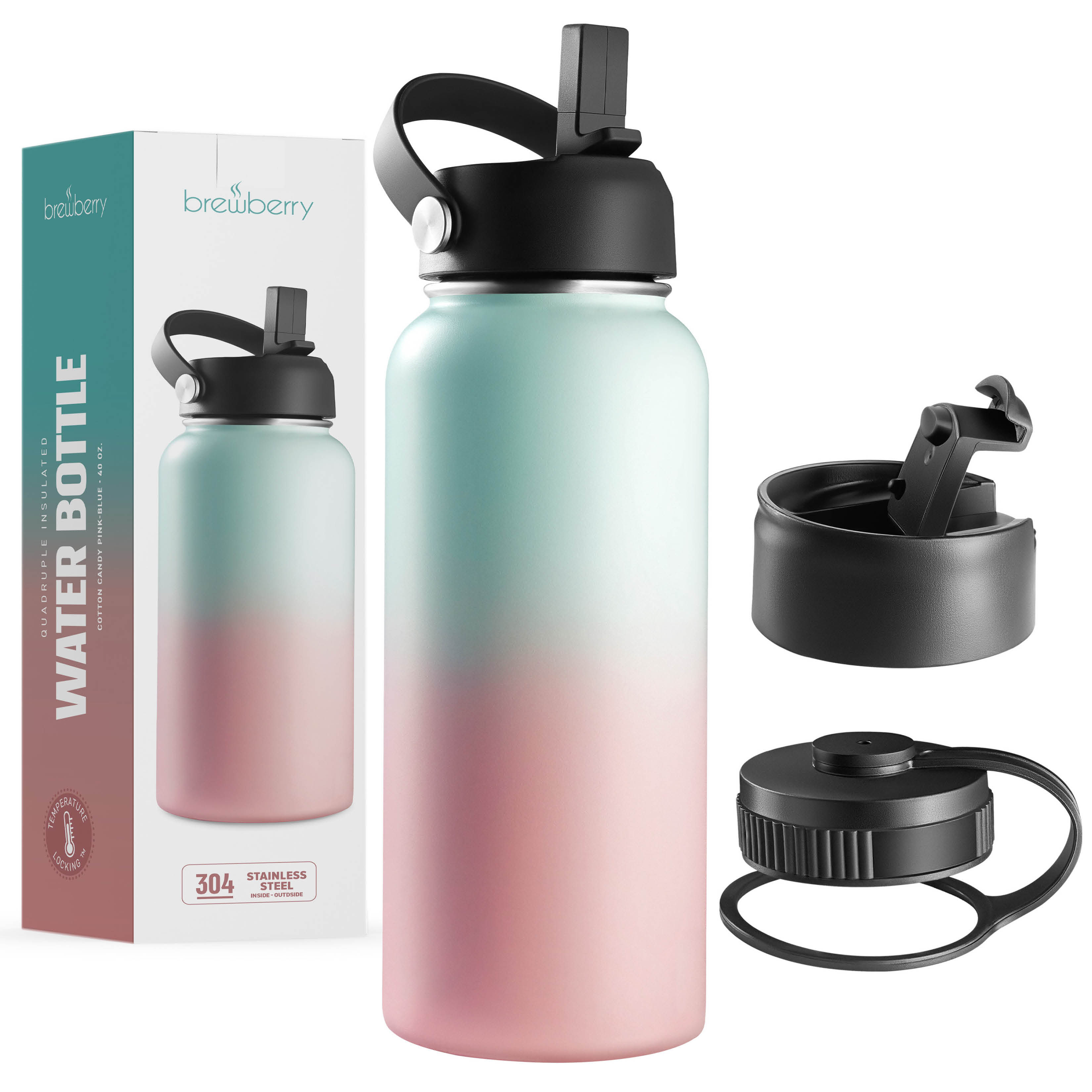 Brewberry Stainless Steel Sports Bottle and Travel Mug for Hot and Cold