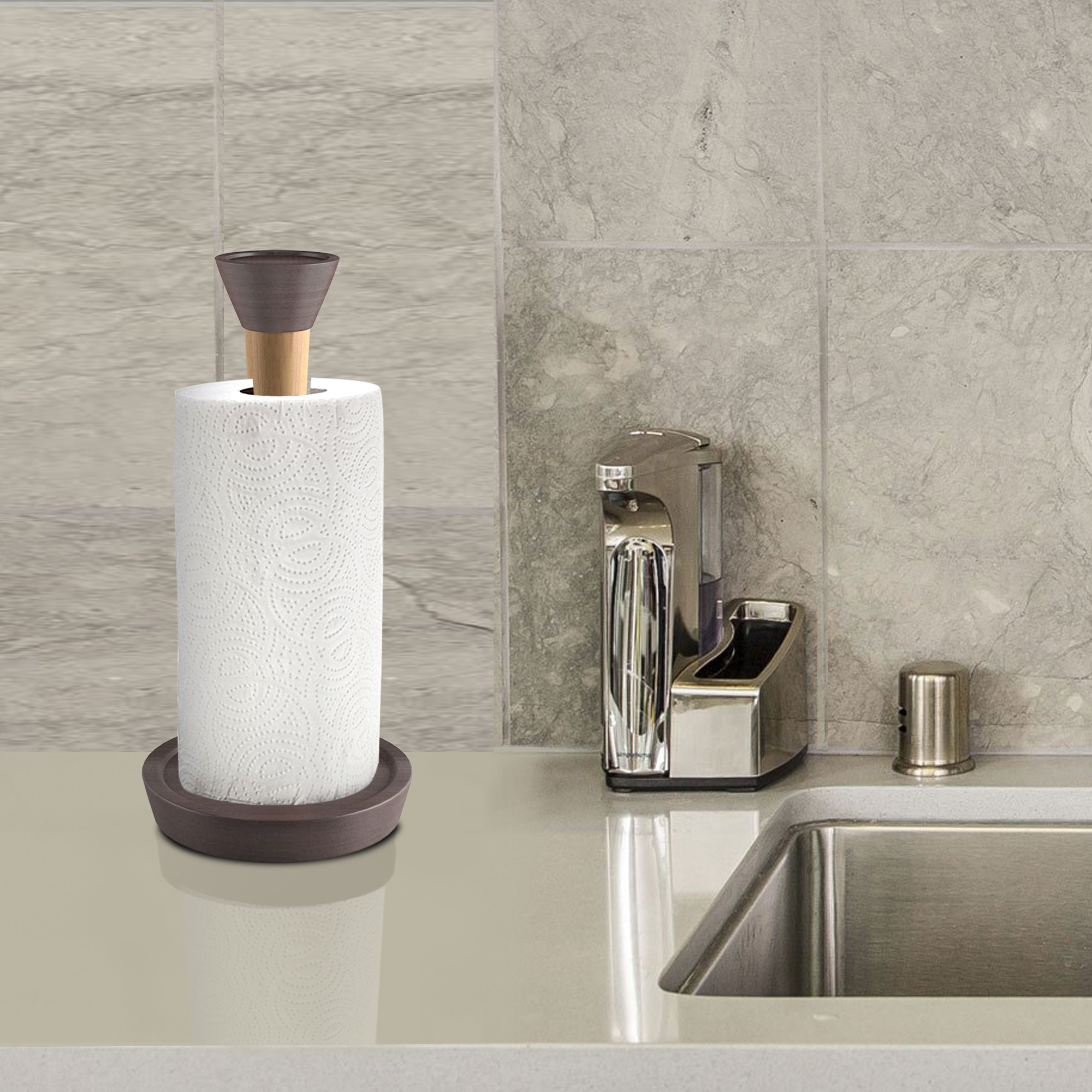 nu steel Wood Standing Paper Towel Holder -Weighted Base for Standard paper towel holder , Oil Rubbed Bronze finish TG-KPTH-17ORB