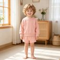 thumbnail image 2 of yboeqw Kids 2Pcs Winter Outfits Toddler Boys Long Sleeve Solid Clothing Crewneck T-Shirt and Comfy Shorts Clothes Set Pink,Size 11-12Years, 2 of 5