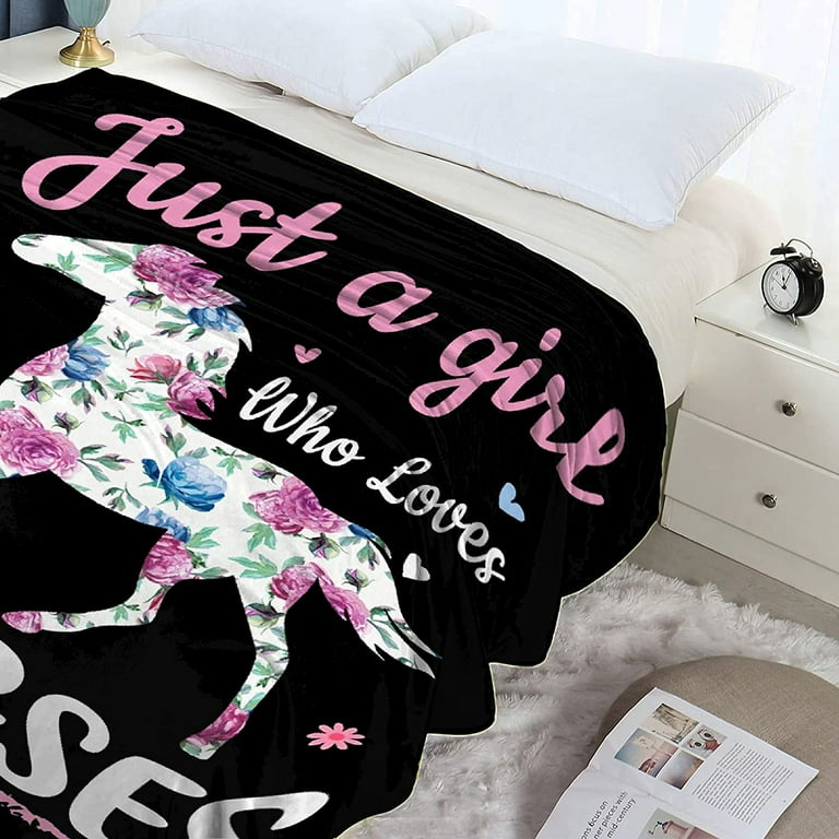 Just Girl who Loves Horses Custom Throw Blanket with Name Personalized Blankets Best Gifts for Family Friends Dogs or Cats 60
