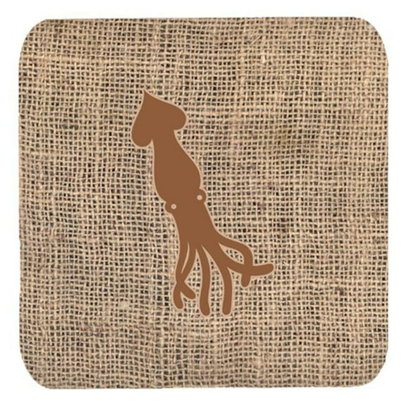 Squid Burlap and Brown Foam Coasters, Set - 4