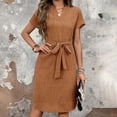 thumbnail image 4 of ZOELNIC Women's Elegant Short Sleeve V Neck High Waist Dress Summer Casual Dress With Belt, M, 4 of 7