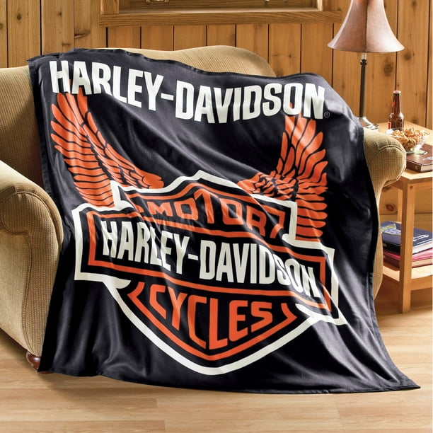 Collections Etc Harley Davidson Motorcycle Fleece Throw Blanket