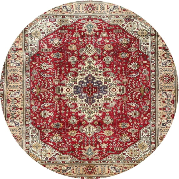 Ahgly Company Indoor Round Traditional Fire Brick Red Medallion Area Rugs, 4' Round