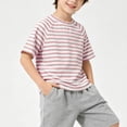 thumbnail image 3 of yillto Kid's Striped Short Sleeve Tshirt Cotton Crew Neck Loose Summer Casual Fashion Shirts for Boys Girls, 3 of 6