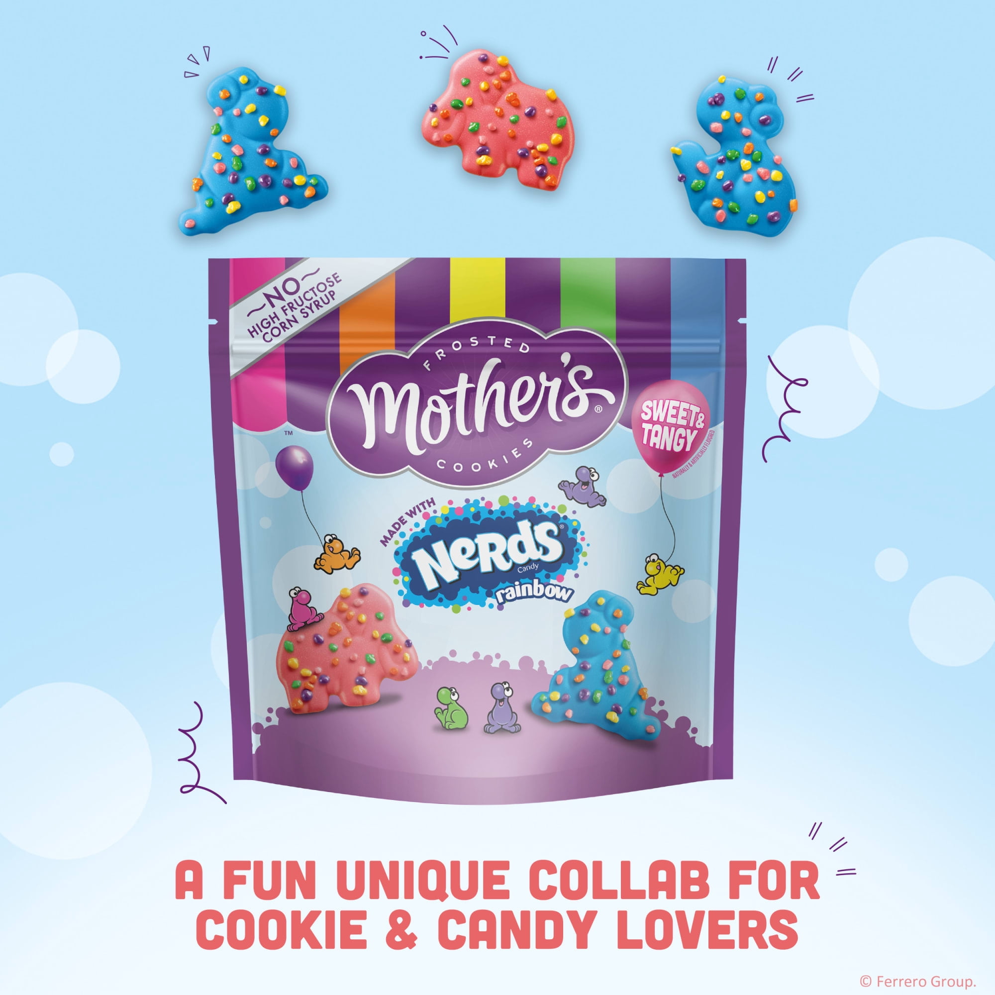Mother’s x NERDS Sweet & Tangy Frosted Cookies, Shortbread Cookies topped with Rainbow NERDS Candy, Resealable Bag, 9 oz