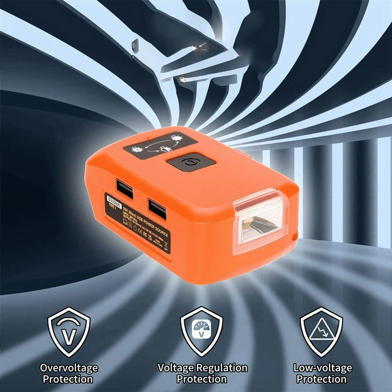 Adapter LED Work Light USB Mobile Phone Charger Compatible For Black&Decker  14.4-20V Li-Ion Battery