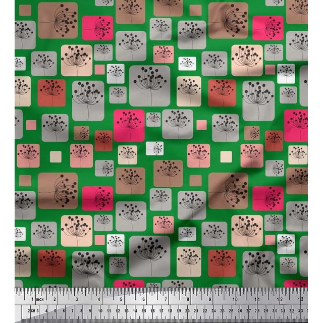 Soimoi Poly Georgette Fabric Artistic Flower & Square Geometric Decor Fabric Printed Yard 42 Inch Wide